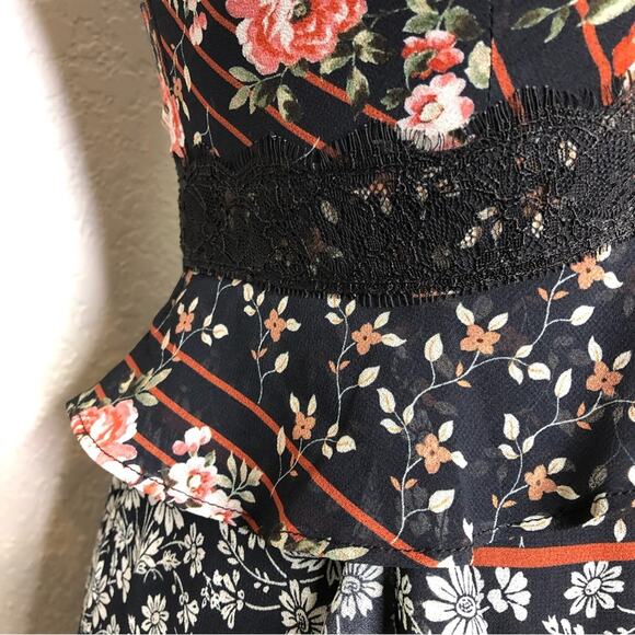 Adelyn Rae Marcella navy black floral high low lace trim midi dress Extra Small - Picture 13 of 16